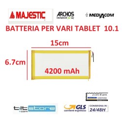 BATTERIA PER TABLET MEDIACOM SMARTPAD MAJESTIC ARCHOS 4200 mAh MISURE 15*6.7