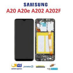 DISPLAY LCD SAMSUNG A20 2019 A20e SM A202F ORIGINALE SERVICE PACK SCHERMO VETRO NERO
